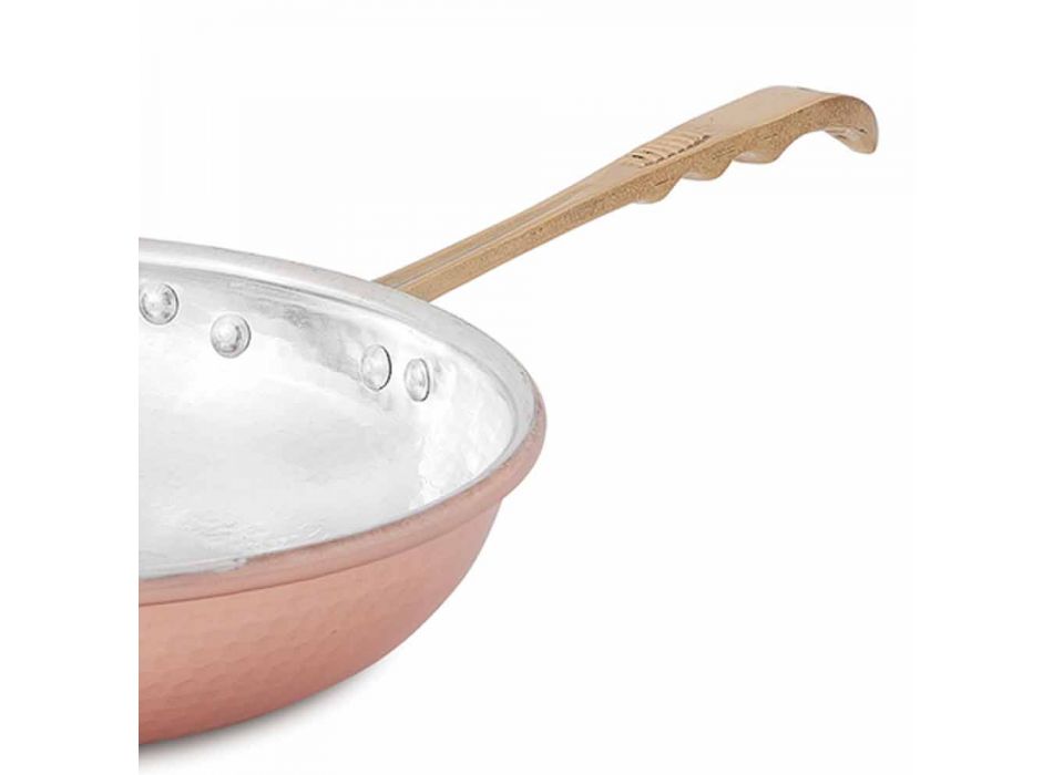 Round Frying Pan in Hand Tinned Copper with Handle and Lid 24 cm - Gianluigi Viadurini