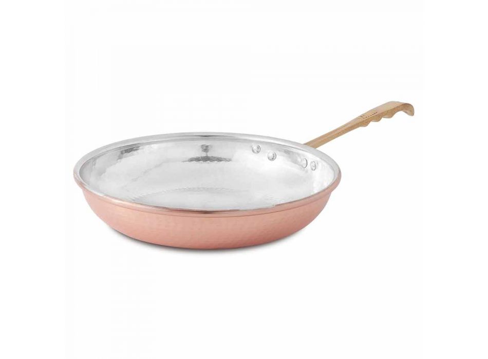 Round Frying Pan in Hand Tinned Copper with Handle and Lid 32 cm - Gianluigi Viadurini