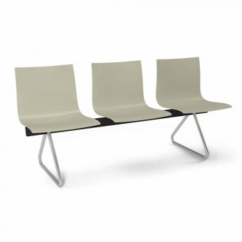 3 Seater Office Bench in Steel and Colored Recycled Technopolymer - Verenza