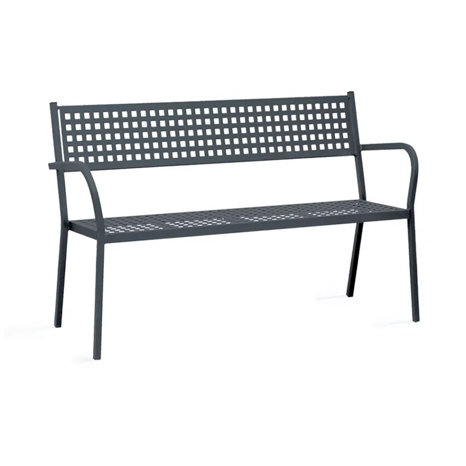 Stackable Outdoor Bench with Steel Armrest Made in Italy - Aberdeen Viadurini