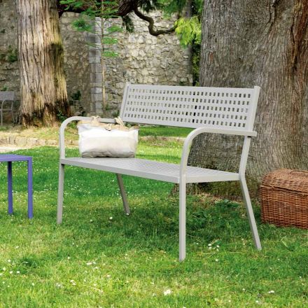 Stackable Outdoor Bench with Steel Armrest Made in Italy - Aberdeen Viadurini