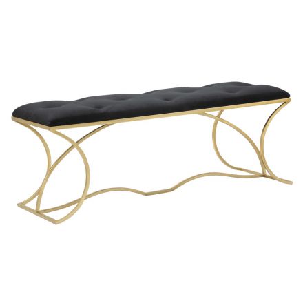 Iron Bench with Golden Finish with Seat Covered in Fabric - Symbol Viadurini