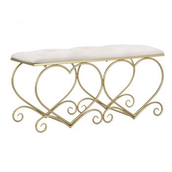 Bench in Gold Iron with Seat Padded and Covered in Fabric - Alchimia