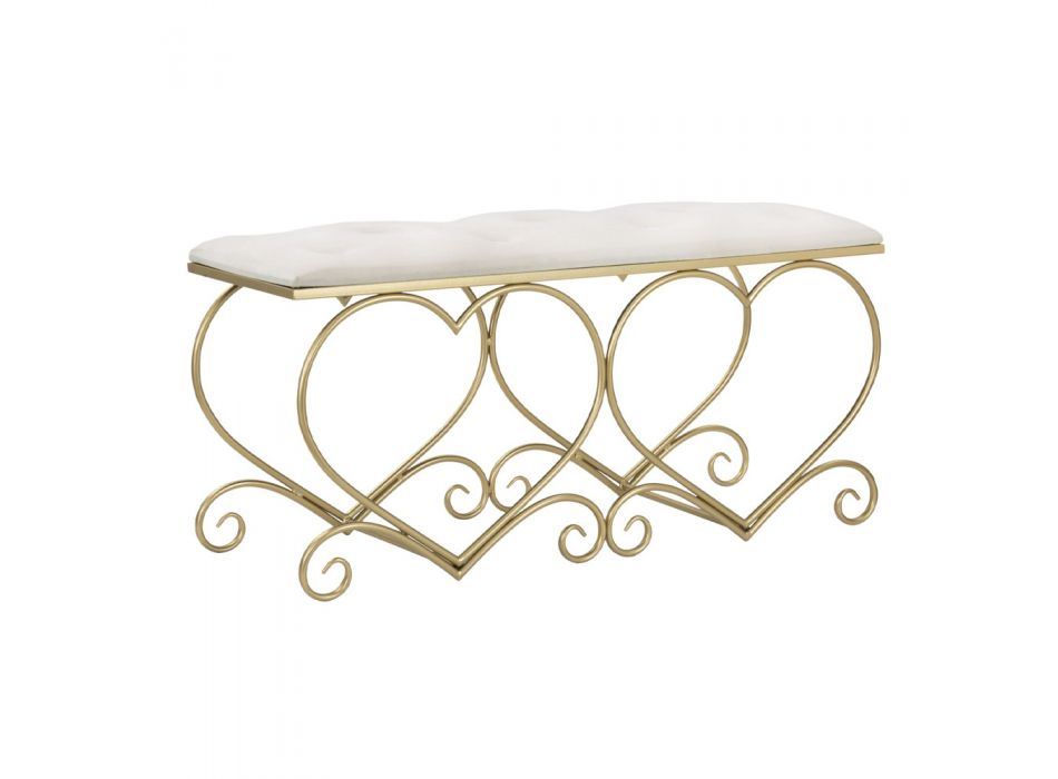 Bench in Gold Iron with Seat Padded and Covered in Fabric - Alchimia Viadurini