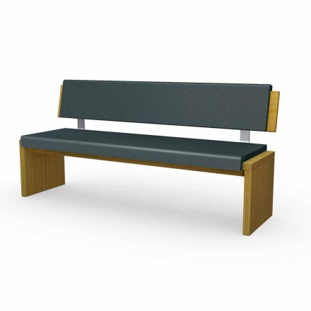 Modern linear bench in gray oak and black imitation leather, Misty Viadurini