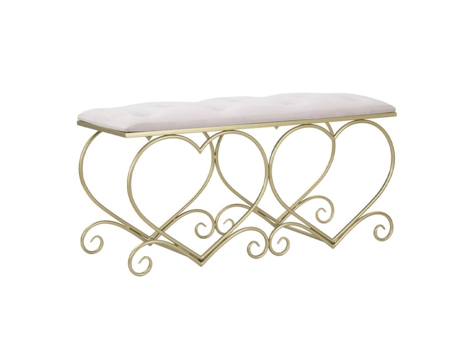 Gold Iron Bench with Padded Seat Covered in Fabric - Alchimia Viadurini