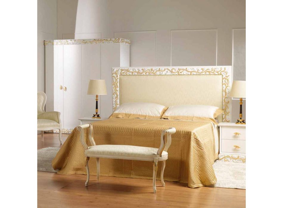 Bench bedside rug classic design in ivory color with Tyler gold decorations Viadurini