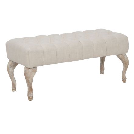 Shabby Chic Bench in Wood with Seat in Quilted Fabric - Rocchetta Viadurini
