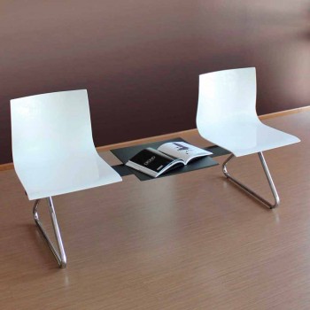 2 Seater Office Bench with Coffee Table in Steel and Colored Technopolymer - Verenza