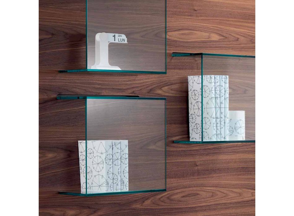 Wall Panel in Canaletto Walnut Wood and Glass Shelves 2 Sizes - Basil Viadurini