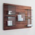 Wall Panel in Canaletto Walnut Wood and Glass Shelves 2 Sizes - Basil