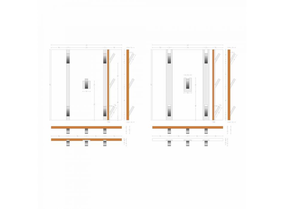Teak Wall Panel with 5 White Corian Design Hangers - Appiccio Viadurini