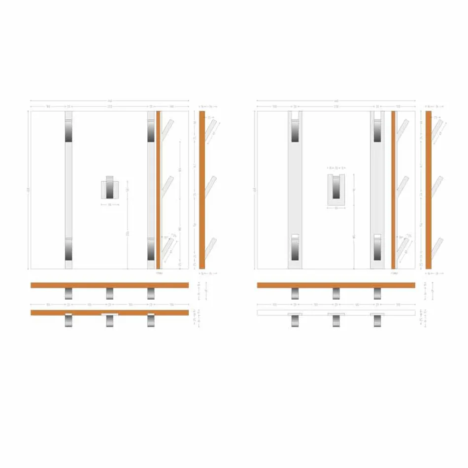 Teak Wall Panel with 5 White Corian Design Hangers - Appiccio Viadurini