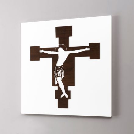 White Panel with Depiction of the Crucifix Made in Italy - Airi Viadurini