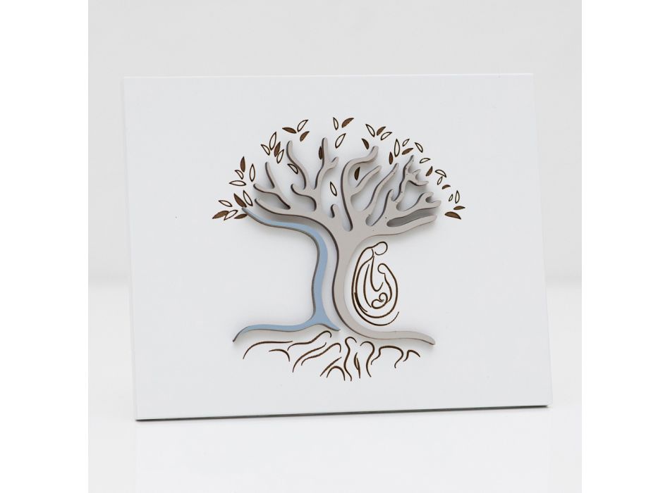 Laser Engraved White Panel with Tree and Family Made in Italy - Helga Viadurini