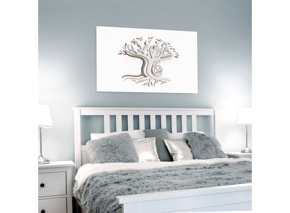 Laser Engraved White Panel with Tree and Family Made in Italy - Helga Viadurini