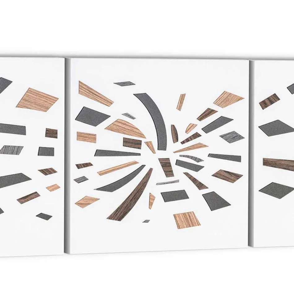 Decorative Wall Panel in Canvas with Wood Inserts Made in Italy - Beatris Viadurini