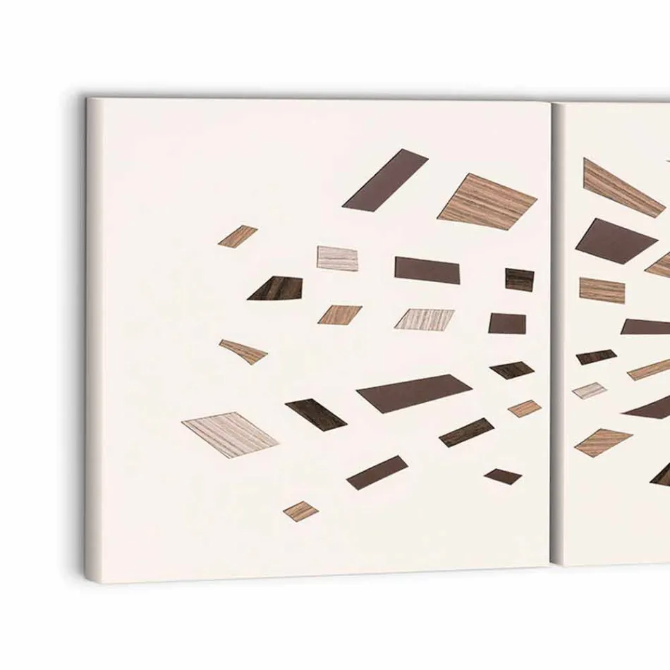 Decorative Wall Panel in Canvas with Wood Inserts Made in Italy - Beatris Viadurini