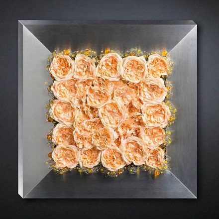 Decorative Wall Panel in Metal and Artificial Roses Made in Italy - Rosetta Viadurini