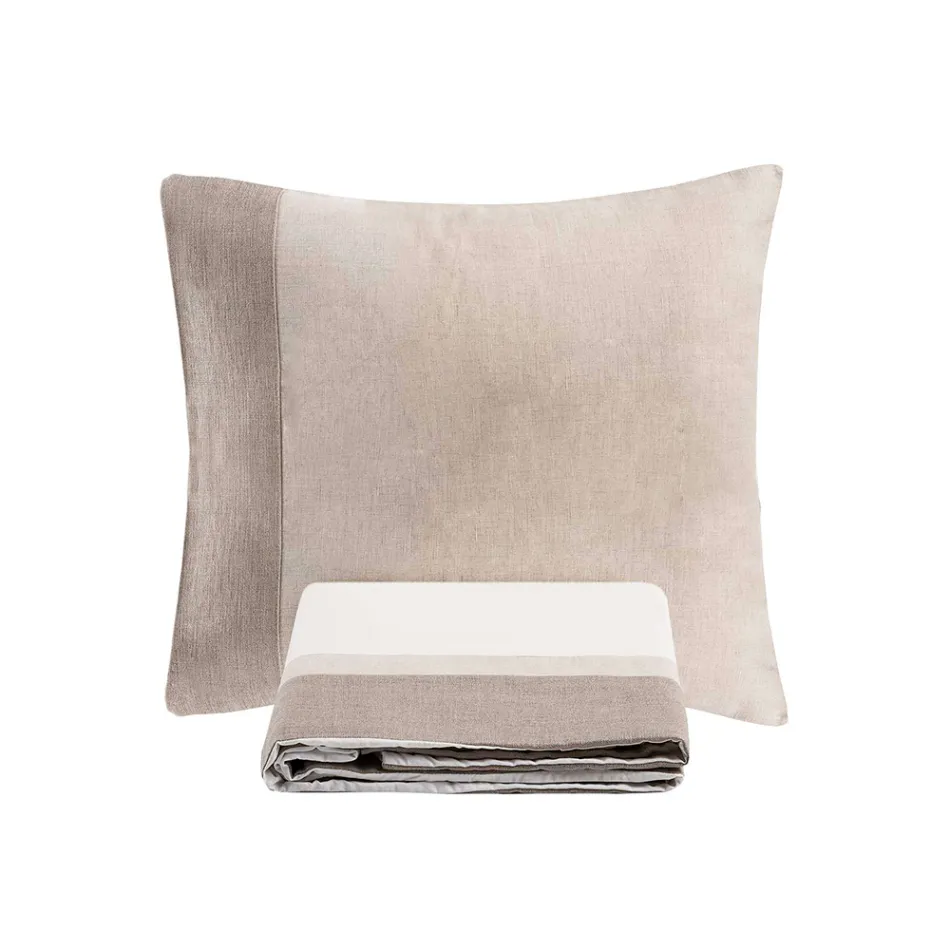 Duvet Cover Set in 90% Cotton and 10% Linen with 1 Pillow Case Made in Italy - Nestle Viadurini