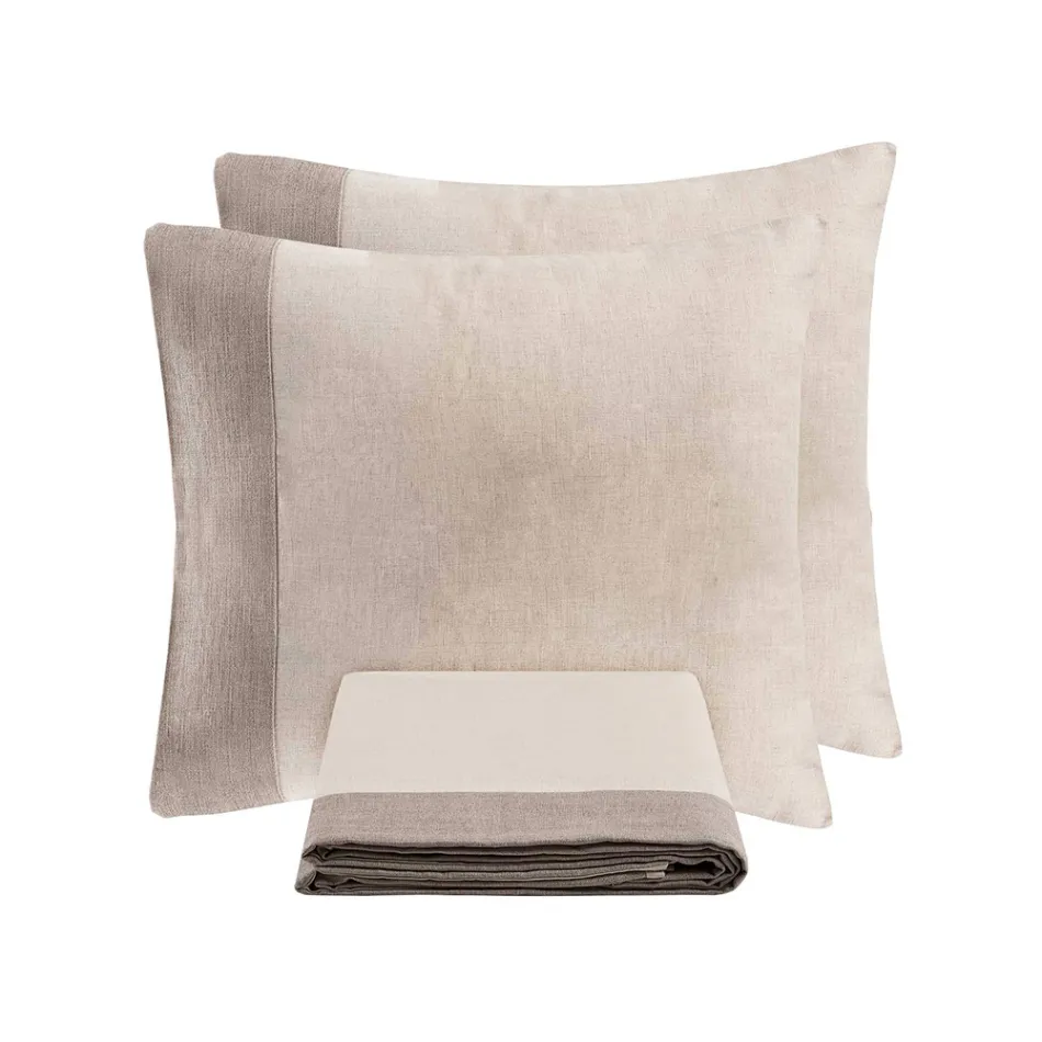 Duvet Cover Set in 90% Cotton and 10% Linen with 2 Pillow Cases Made in Italy - Nestle Viadurini