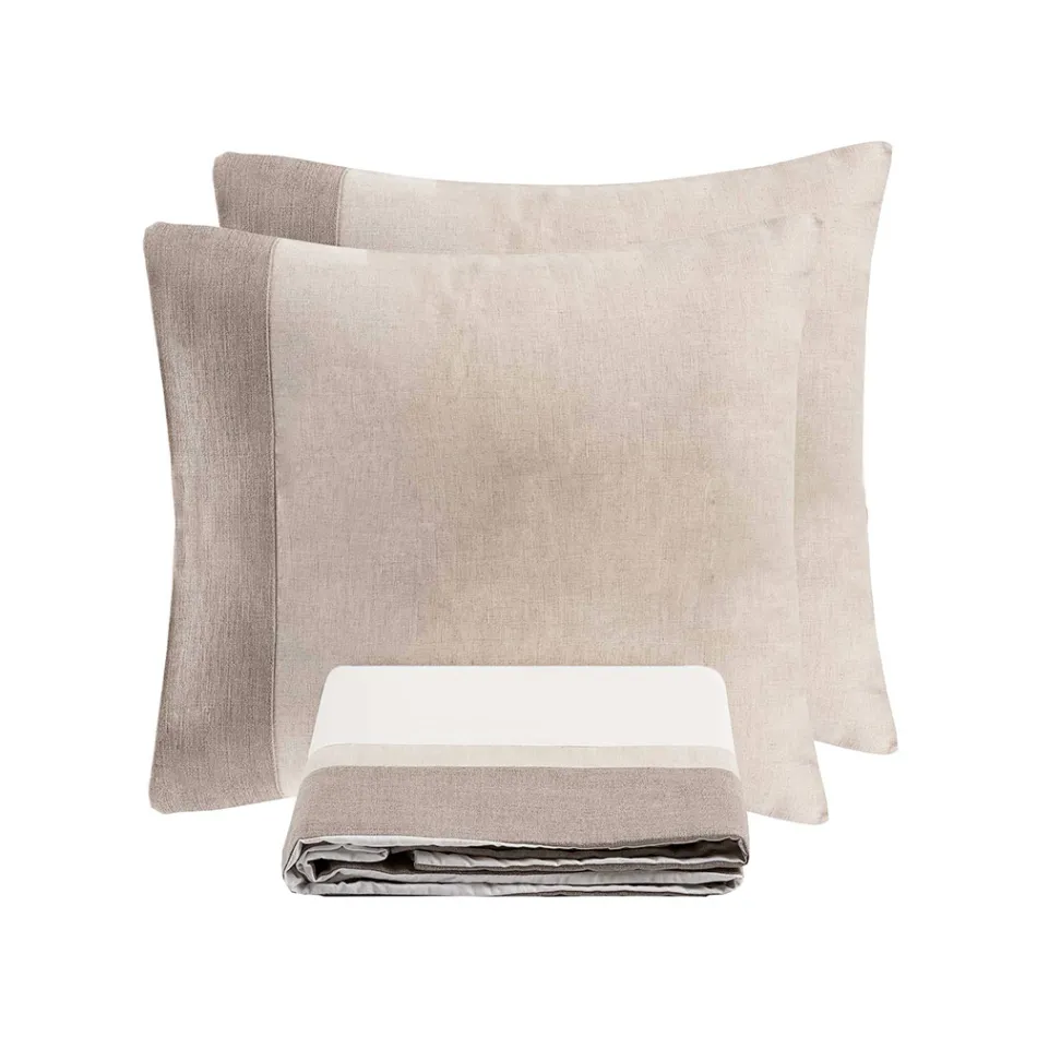Duvet Cover Set in 90% Cotton and 10% Linen with 2 Pillow Cases Made in Italy - Nestle Viadurini