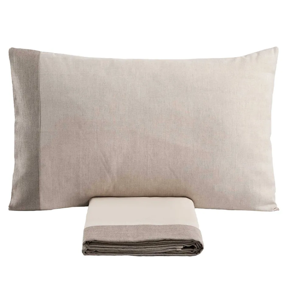 Double Duvet Cover Set in 90% Cotton and 10% Linen Made in Italy - Nestle Viadurini