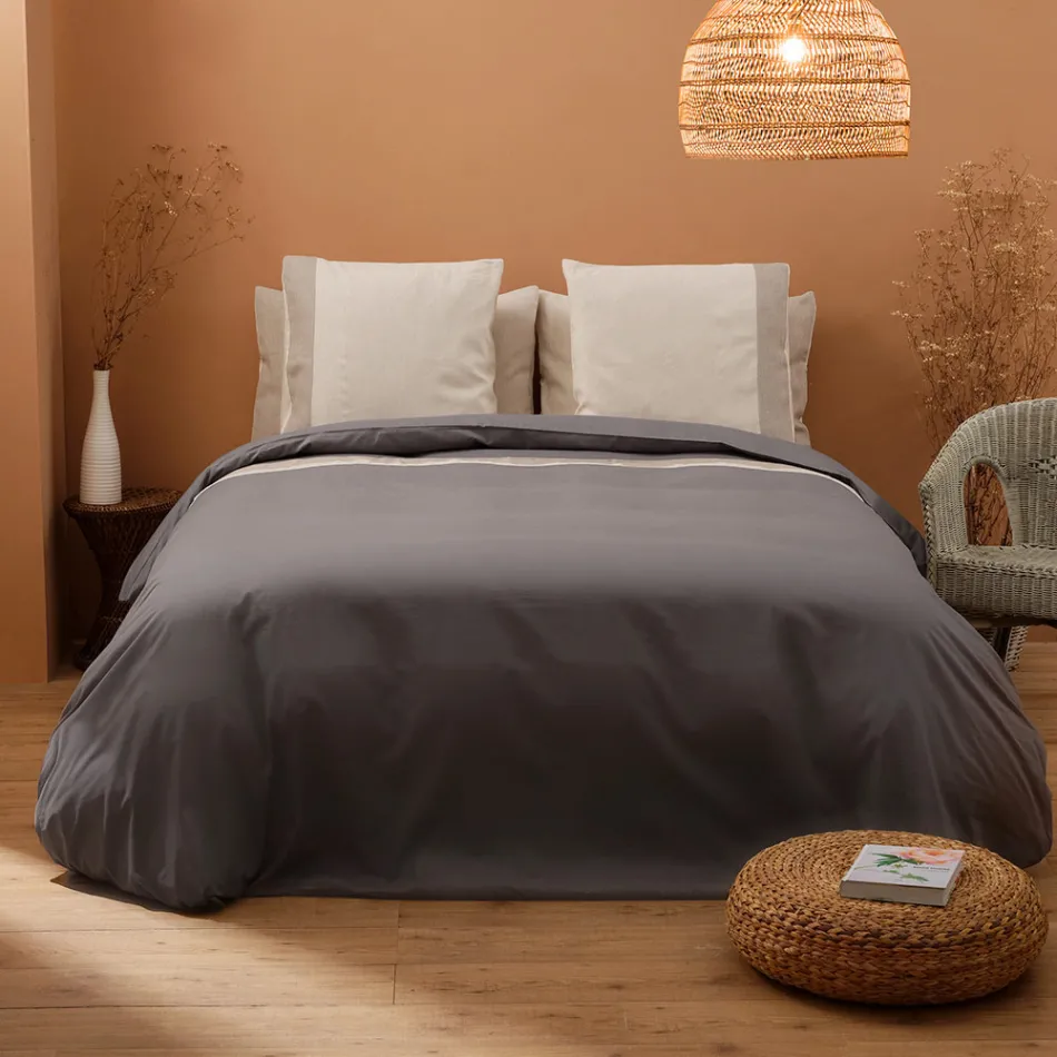 Double Duvet Cover Set in 90% Cotton and 10% Linen Made in Italy - Nestle Viadurini