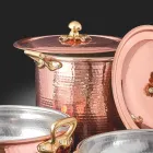 High Pot in Hand Tinned Copper with Handles and Lid 20 cm - Mariarita Viadurini