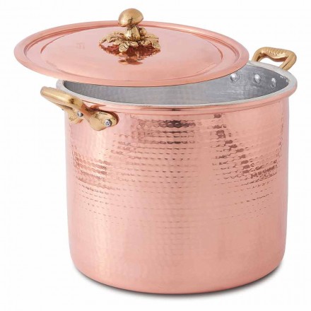 High Pot in Hand Tinned Copper with Handles and Lid 20 cm - Mariarita Viadurini