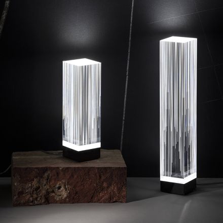 Led Floor Lamp in Satin Acrylic Crystal Triptych Design - Crystol Viadurini