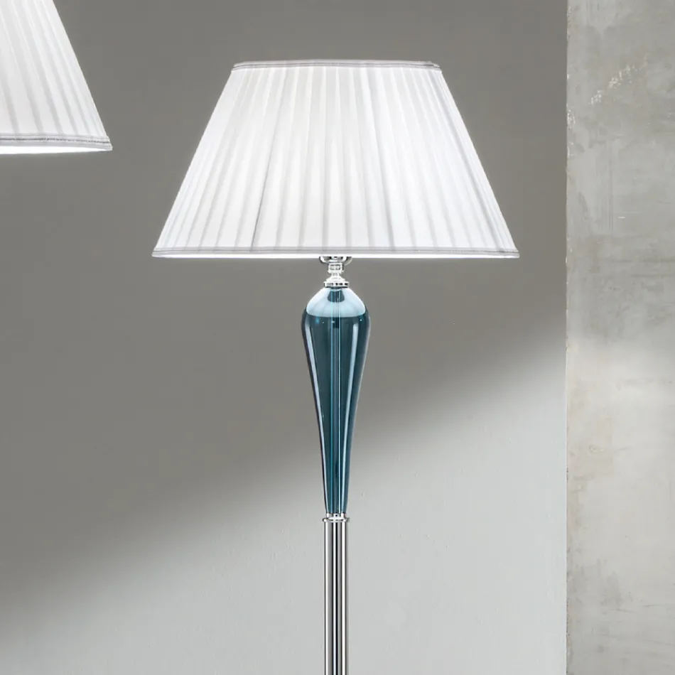 Classic Handmade Italian Glass and Metal Floor Lamp with Lampshade - Oliver Viadurini