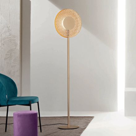 Floor lamp with LED Light in Painted Metal and Amber Grit Glass - Albizia Viadurini