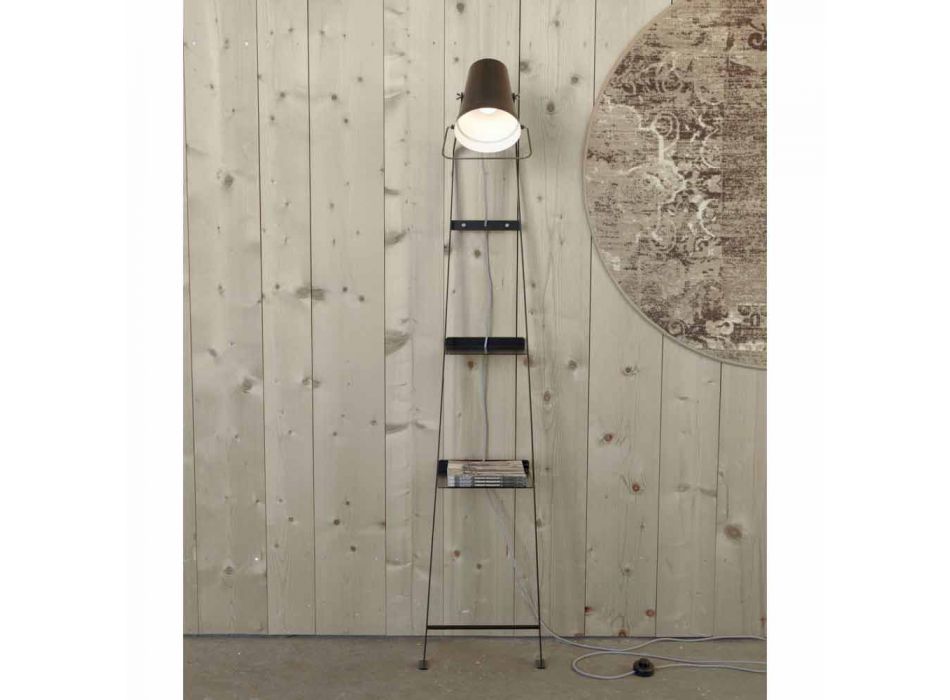 Living Room Floor Lamp in White or Matt Black Metal with Shelves - Butler Viadurini