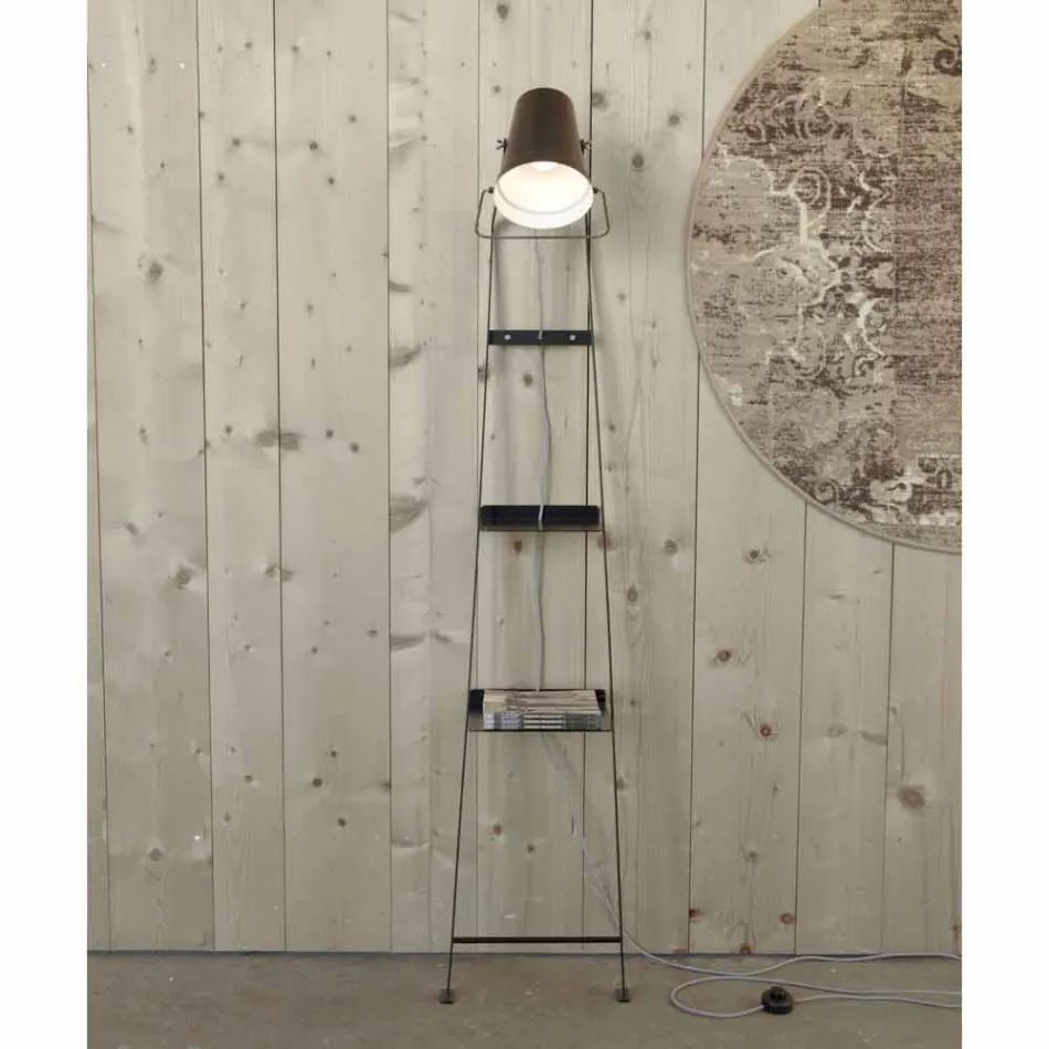 Living Room Floor Lamp in White or Matt Black Metal with Shelves - Butler Viadurini