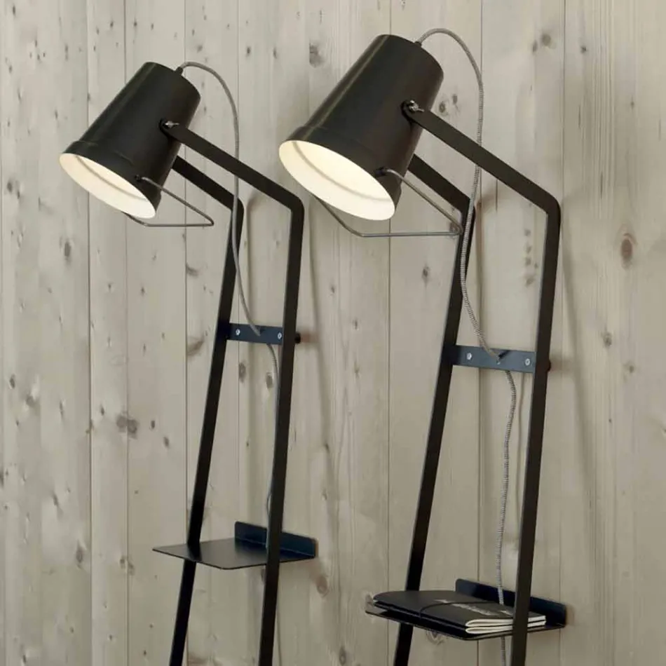 Living Room Floor Lamp in White or Matt Black Metal with Shelves - Butler Viadurini