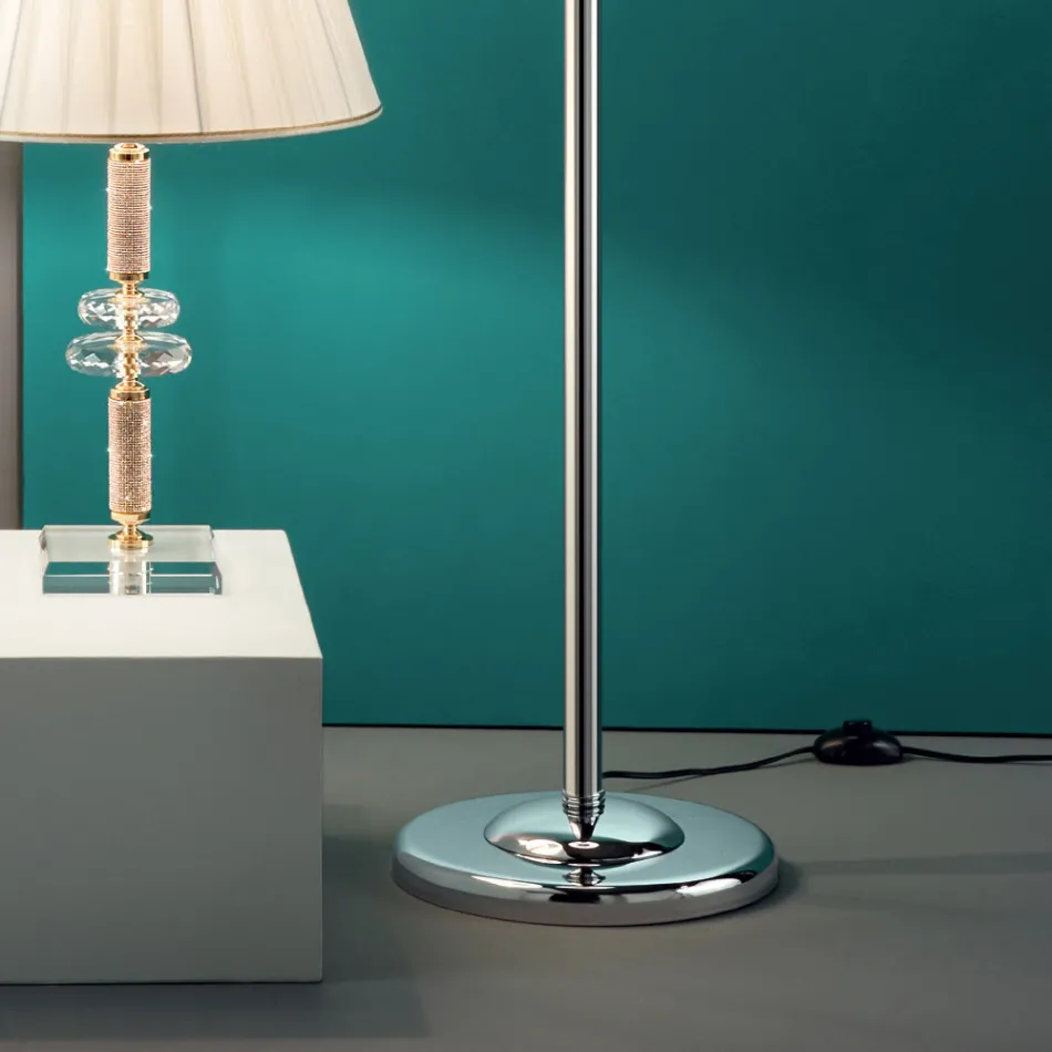 Classic Design Floor Lamp in Chrome, Crystal and Brilliant Metal - Sisifo Viadurini