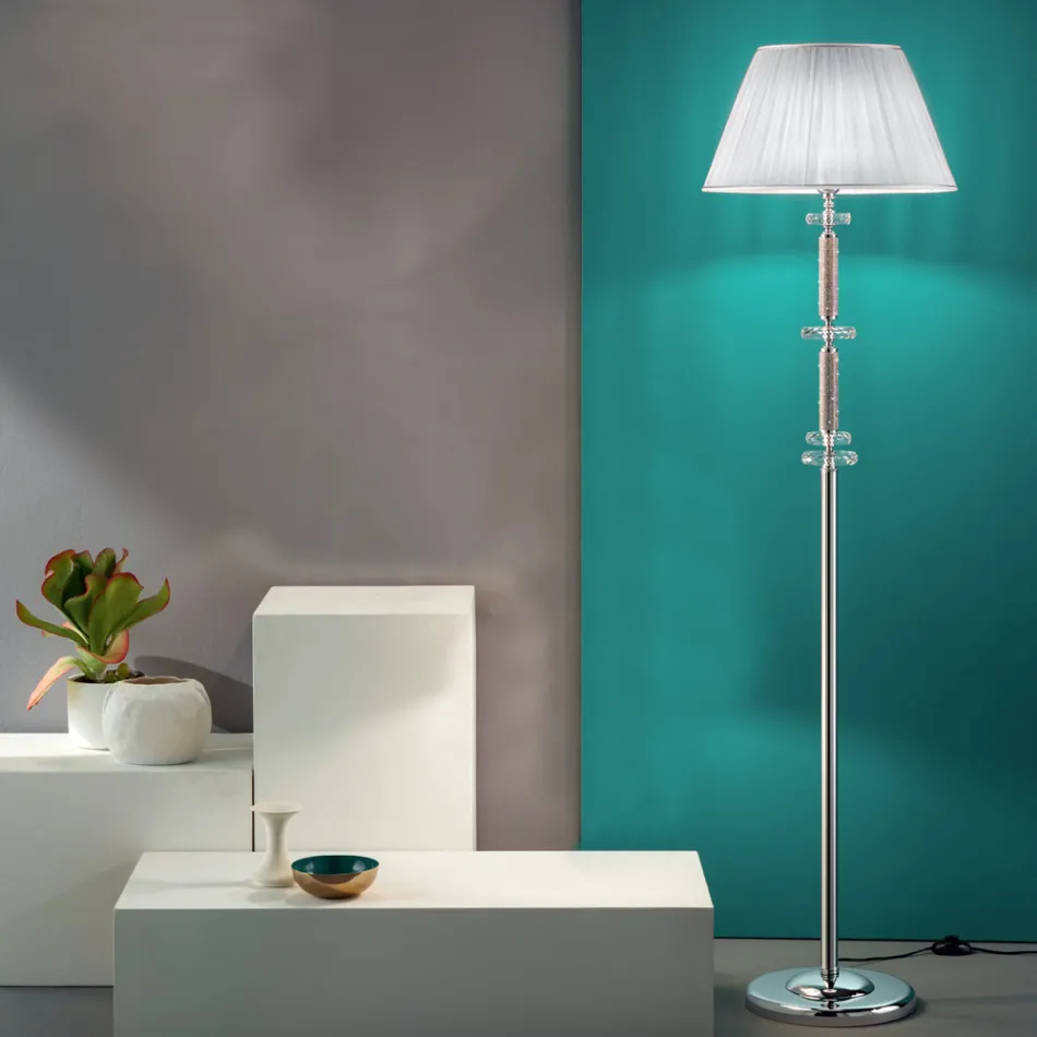Classic Design Floor Lamp in Chrome, Crystal and Brilliant Metal - Sisifo Viadurini