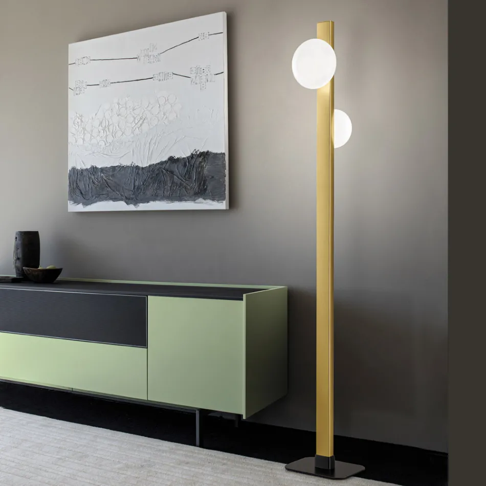 Alma Floor Lamp in Aluminum and White Blown Glass Light Viadurini