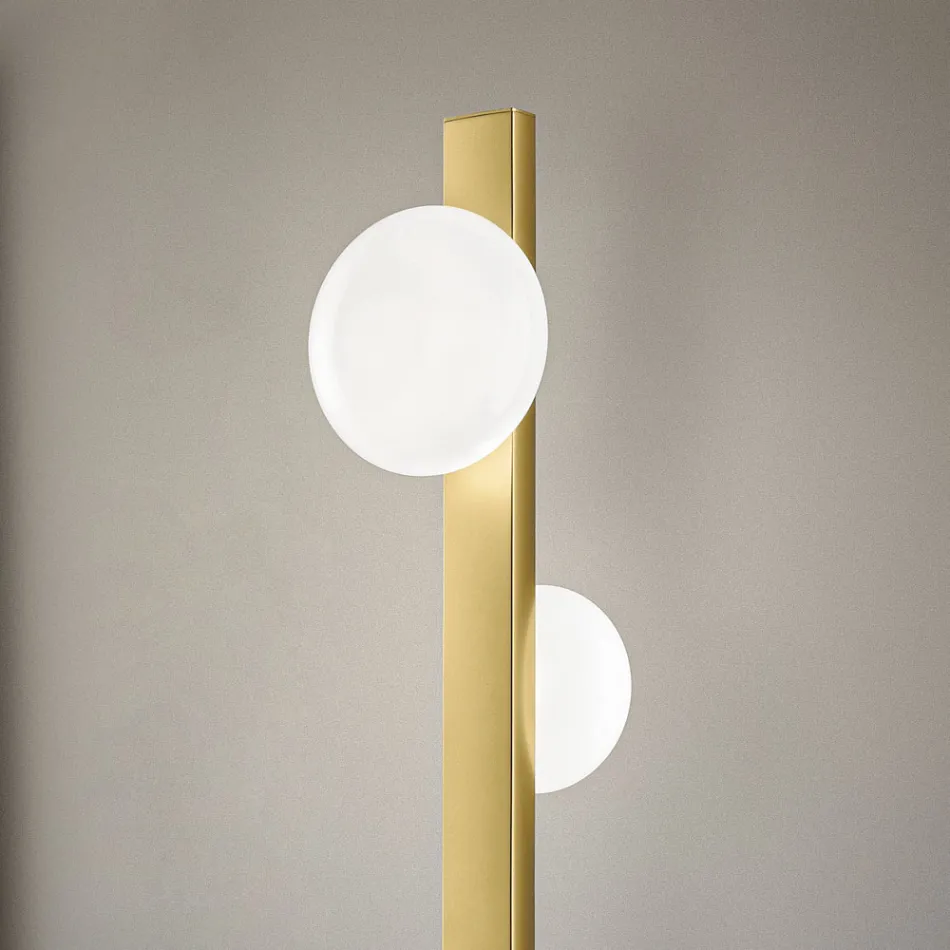Aluminum Floor Lamp with White Blown Glass Light - Alma Viadurini
