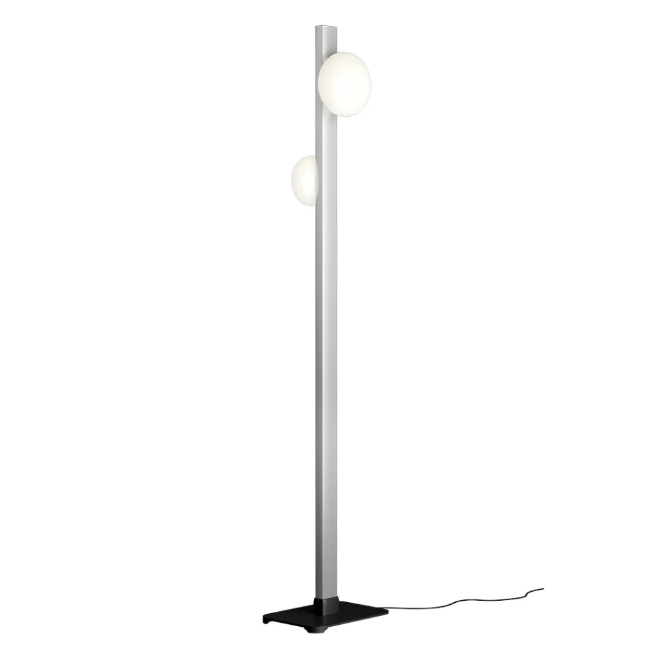 Alma Floor Lamp in Aluminum and White Blown Glass Light Viadurini