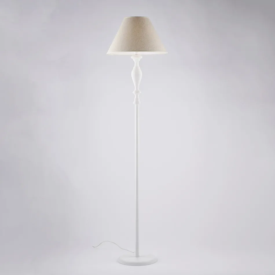 Wooden and Iron Floor Lamp and Lampshade Made in Italy for Interior Decorating - Tuscany Viadurini
