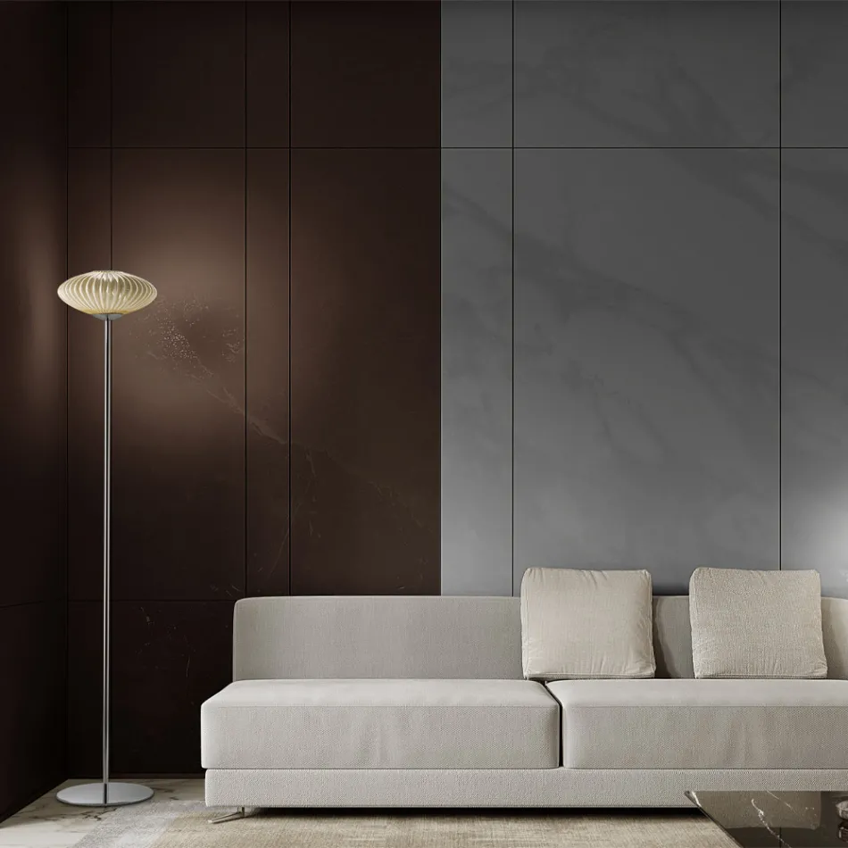 Ribbed and Hand Blown Venetian Glass Floor Lamp - Dafne Viadurini