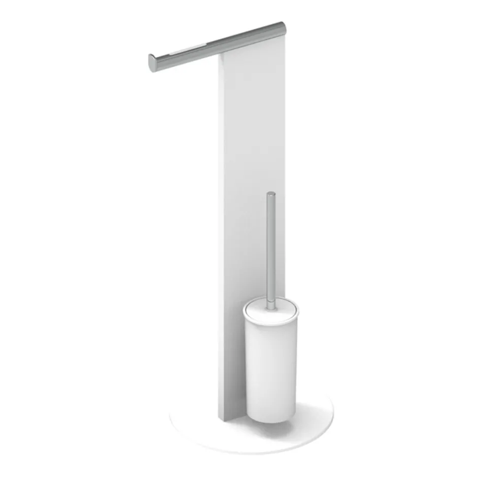 Standing Toilet Brush Holder and Bath Roll in White or Black Aluminum - Alcade Viadurini
