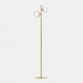 Living room floor lamp with 2 lights in natural brass and glass - Molecola by Il Fanale
