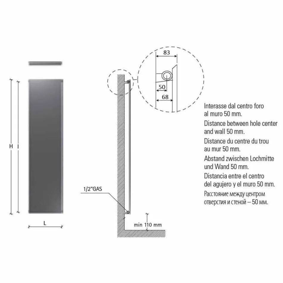 Wall-mounted hydraulic radiant plate in steel with decoration 839 Watt - Kelvin Viadurini