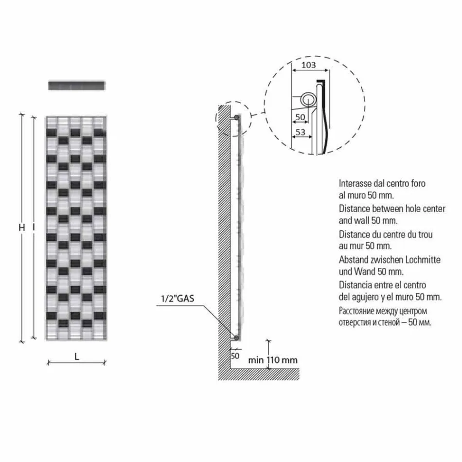Vertical Design 5 Bar Steel Radiant Plate up to 1003 Watt - River Viadurini