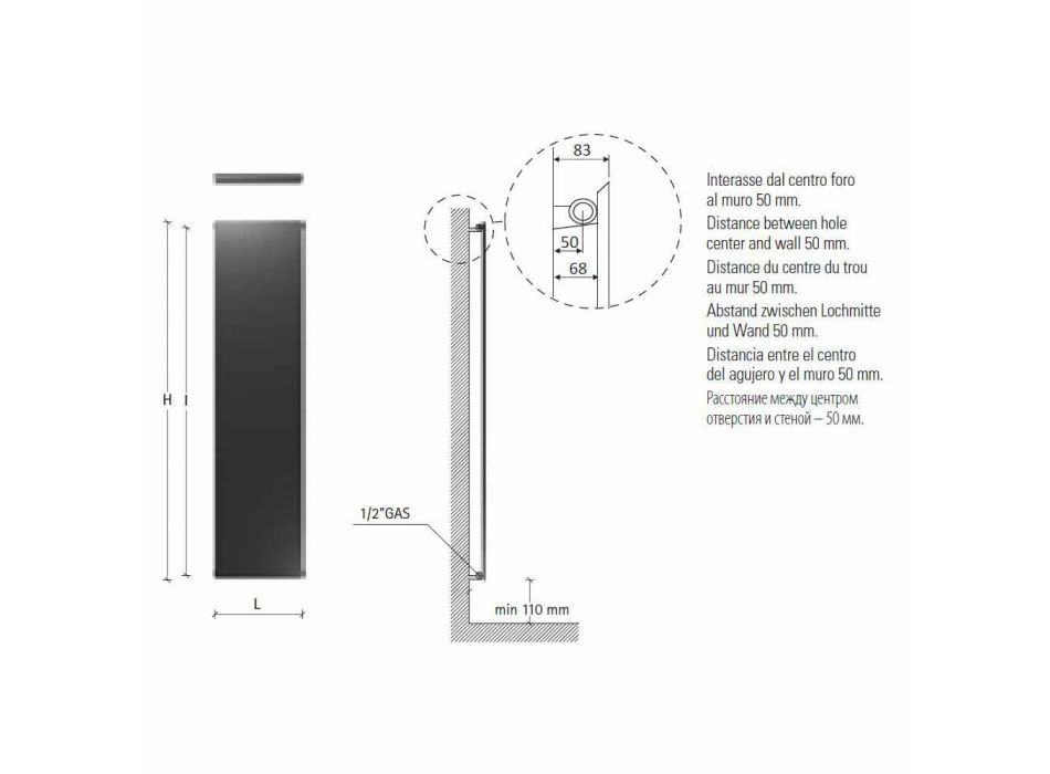 Vertical Radiant Plate in Stainless Steel Reflex Modern Design at 510 W - Ice Viadurini