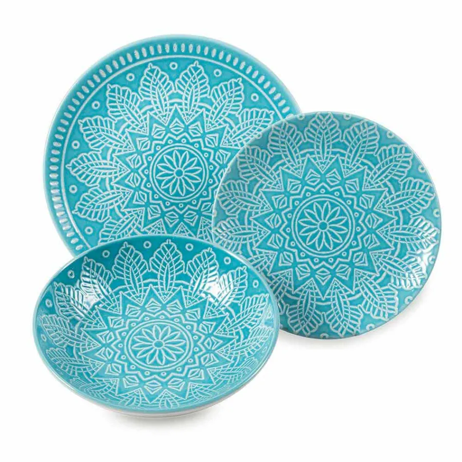 Modern Colored Plates 18 Pieces Complete Table Service in Gres - Creta Viadurini