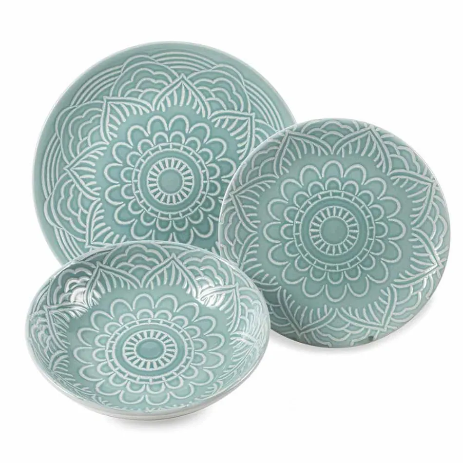 Modern Colored Plates 18 Pieces Complete Table Service in Gres - Creta Viadurini